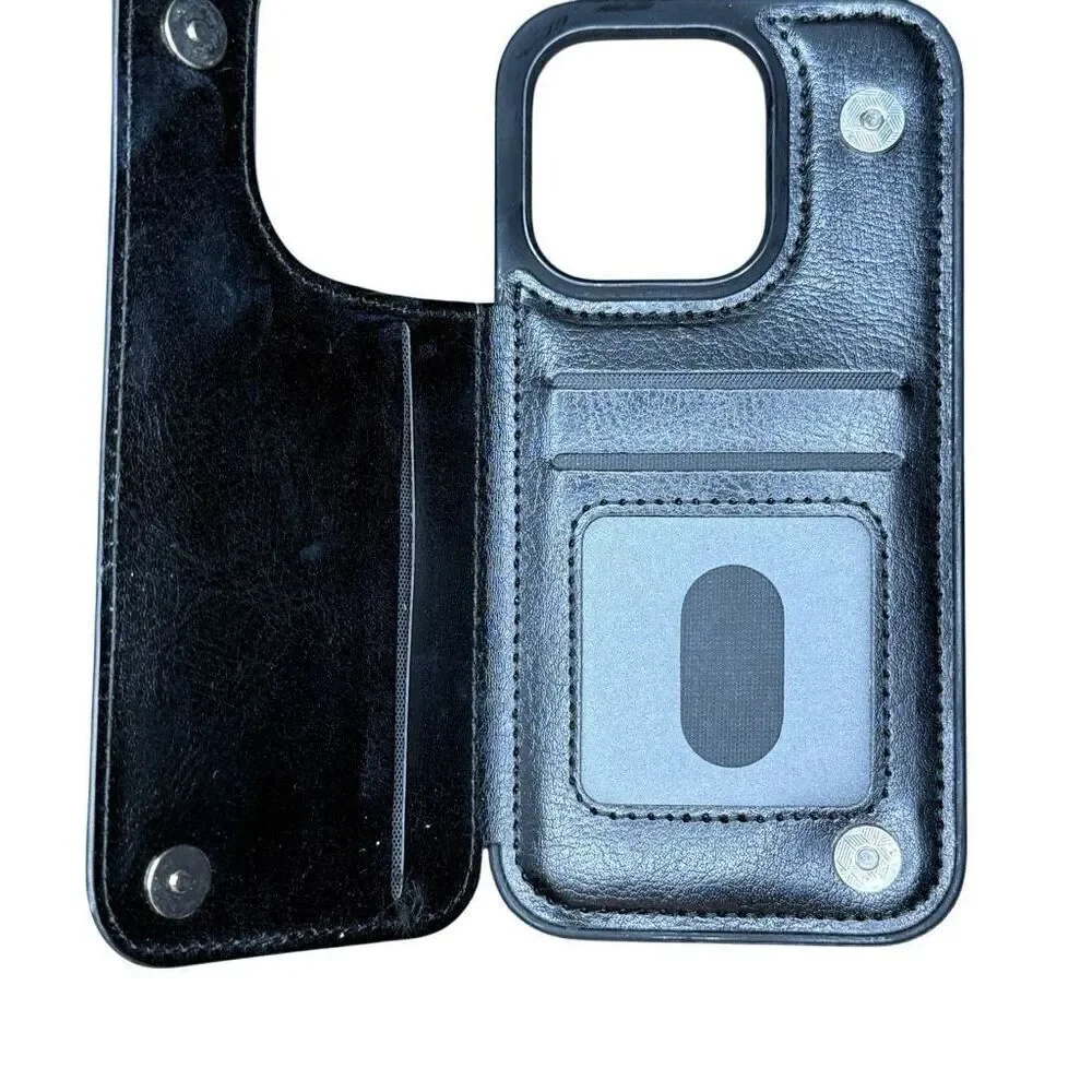 iPhone 14 Pro Wallet Case with Card Holder, PU Leather Kickstand Card Slots Case